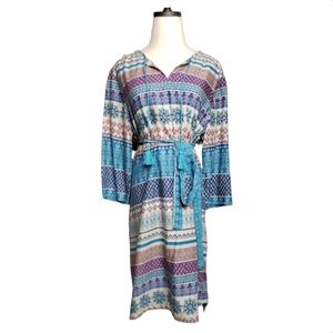 Beach Lunch Lounge Riley Aquamarine Shift V-neck Tassel Tie Coastal Coverup Sz L
